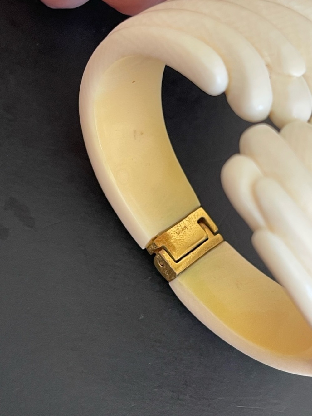 Vintage gold over silver hand carved genuine Ivory bangle bracelet. - Picture 14 of 14